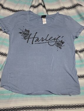 Harley-Davidson Light Blue Short Sleeve Tee with  Rose Rocky TOP Pigeon Forge TN